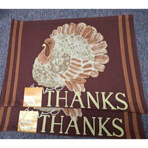 Set of Two‎ Cloth Thanksgiving Holiday Kitchen Placemats Burgundy Tan NWT